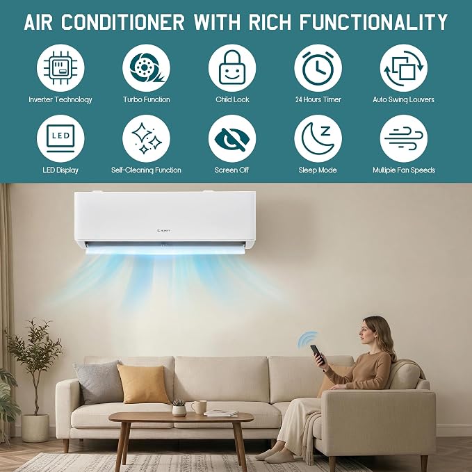 3 Zone Mini Split AC System, 9K+9K+12K BTU, Three Zone Mini Split Air Conditioner with WiFi Control, Cools Up to 1350 Sq.Ft