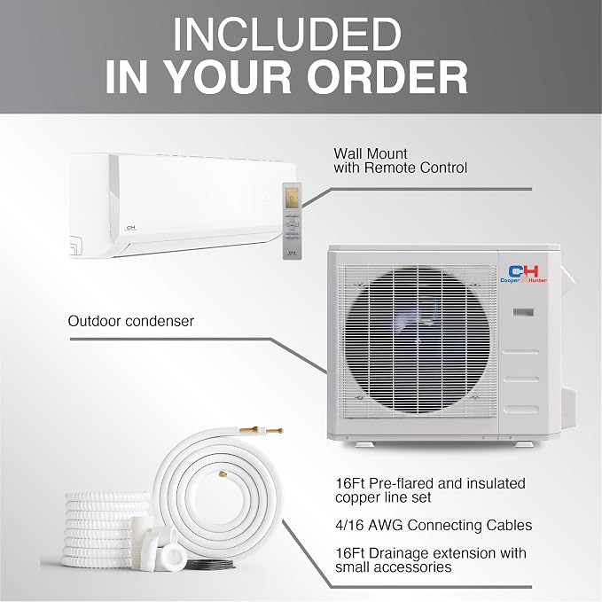 30,000 BTU Ductless Mini Split Air Conditioner & Heat Pump – 22.3 SEER2 – 16FT Installation Kit Included – 230V Inverter