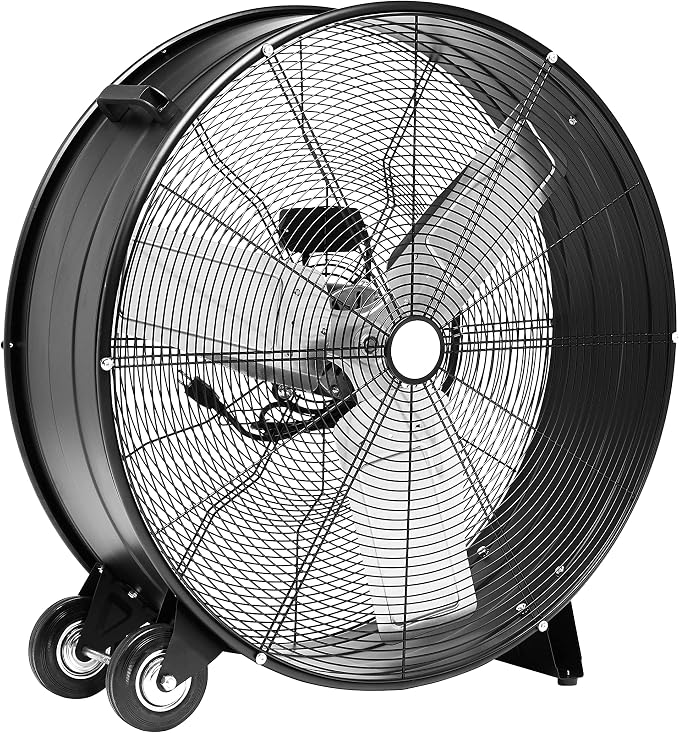 30" 300W High-Velocity Heavy-Duty Industrial Drum Fan for Cooling, Metal Housing, UL-Certified Safety Compliance, 2 Speeds