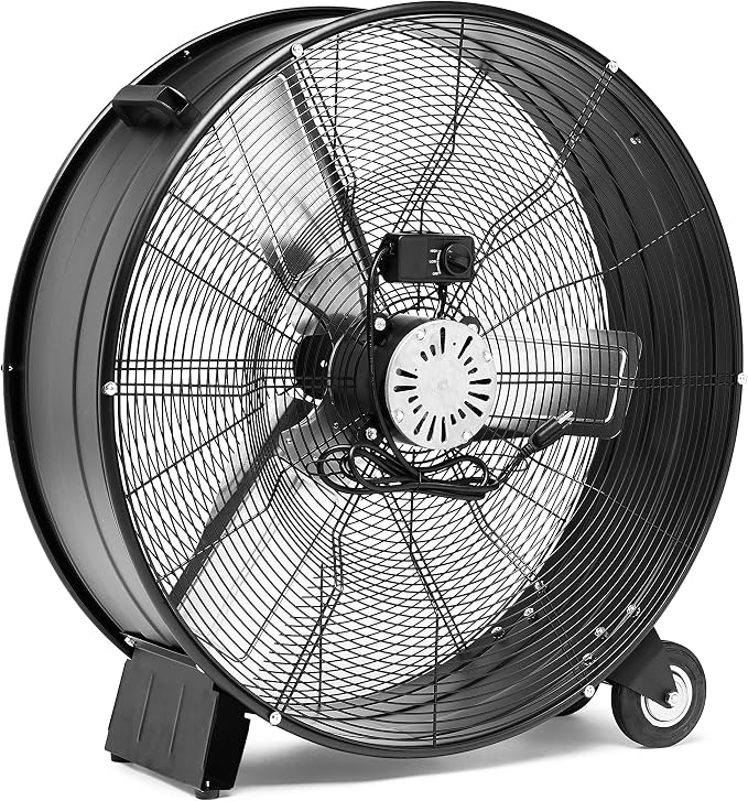 30" 300W High-Velocity Heavy-Duty Industrial Drum Fan for Cooling, Metal Housing, UL-Certified Safety Compliance, 2 Speeds