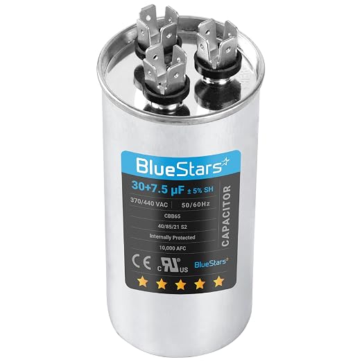 30+7.5 uF ±5% 30/7.5 MFD 370/440 VAC Dual Run Start Round Capacitor 50/60Hz 10000AFC for Condenser Straight Cool or Heat Pump