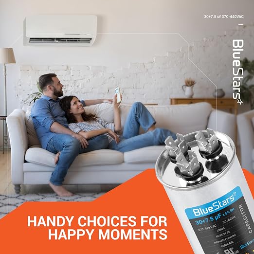 30+7.5 uF ±5% 30/7.5 MFD 370/440 VAC Dual Run Start Round Capacitor 50/60Hz 10000AFC for Condenser Straight Cool or Heat Pump