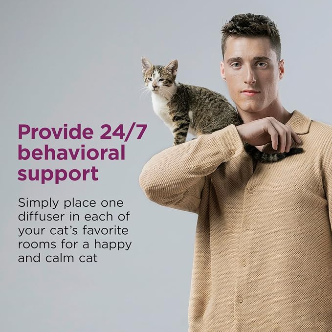 30 Day Starter Kit: 1 Cat Calming Diffuser & 1 Refill; Cat Pheromones Help Anxiety; Reduce Stress, Urine Marking, Scratching