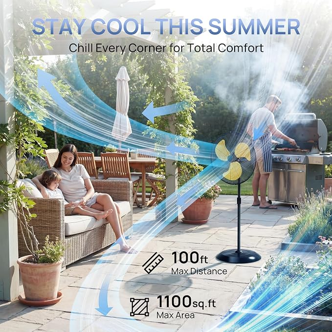 30" High Velocity Outdoor Pedestal Fan Oscillating, 9600CFM Industrial Standing Fan Heavy Duty, 3-Speed, Adjustable Height