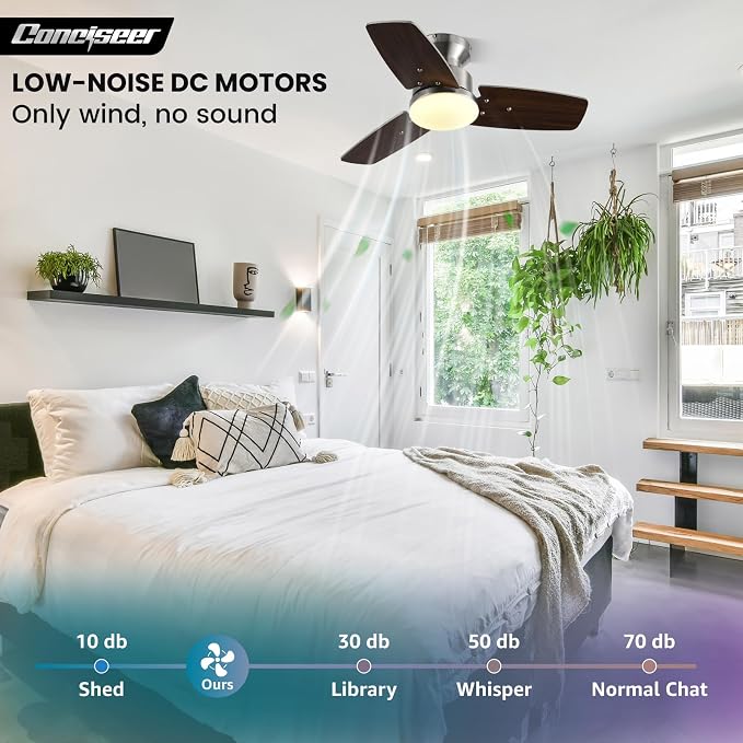 30 Inch Ceiling Fans with Lights and Remote, Bedroom Living Room Office, Flush Mount, 3CCT Dimmable, Dual Color, alternate