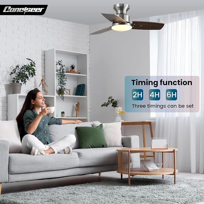 30 Inch Ceiling Fans with Lights and Remote, Bedroom Living Room Office, Flush Mount, 3CCT Dimmable, Dual Color, alternate