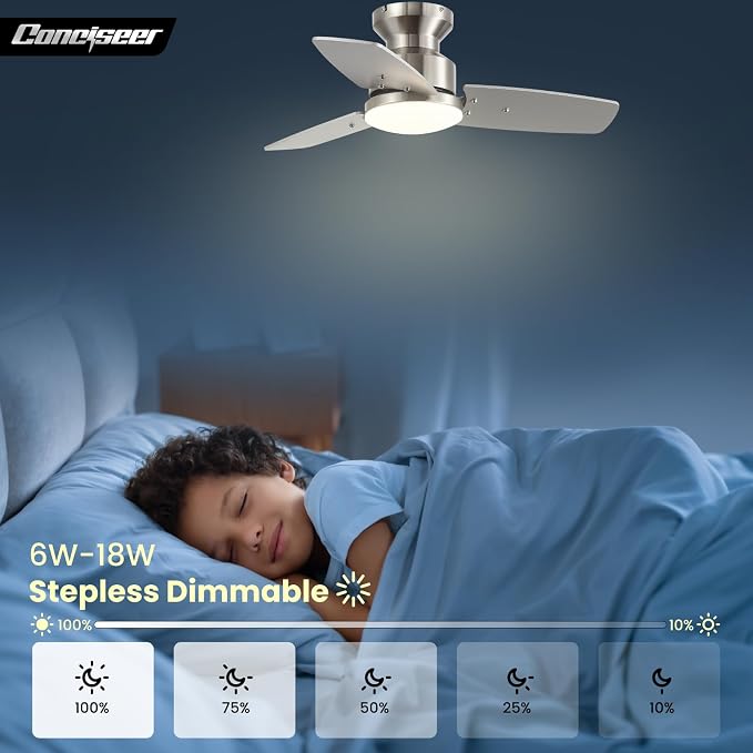 30 Inch Ceiling Fans with Lights and Remote, Bedroom Living Room Office, Flush Mount, 3CCT Dimmable, Dual Color, alternate