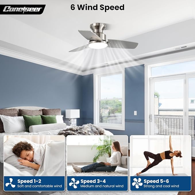 30 Inch Ceiling Fans with Lights and Remote, Bedroom Living Room Office, Flush Mount, 3CCT Dimmable, Dual Color, alternate