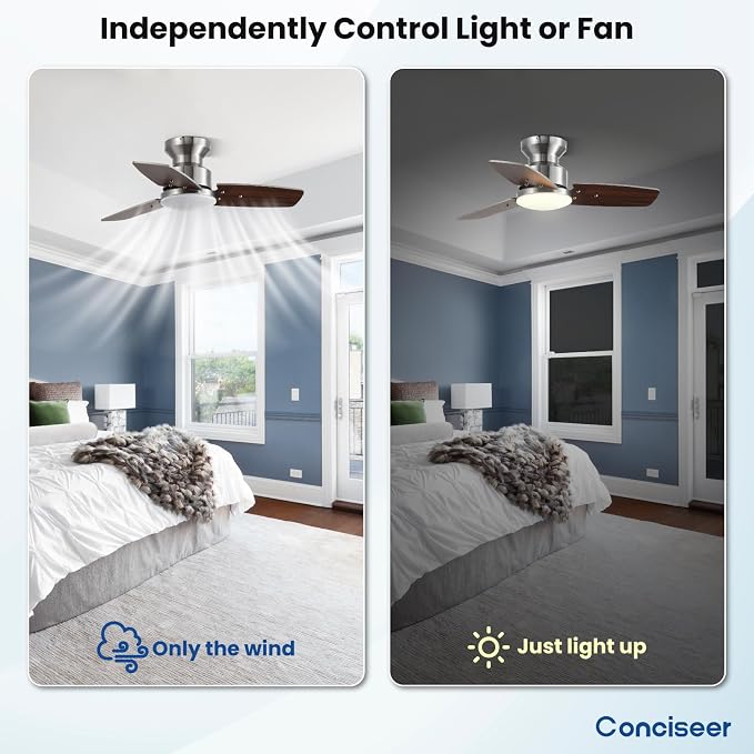 30 Inch Ceiling Fans with Lights and Remote, Bedroom Living Room Office, Flush Mount, 3CCT Dimmable, Dual Color, alternate