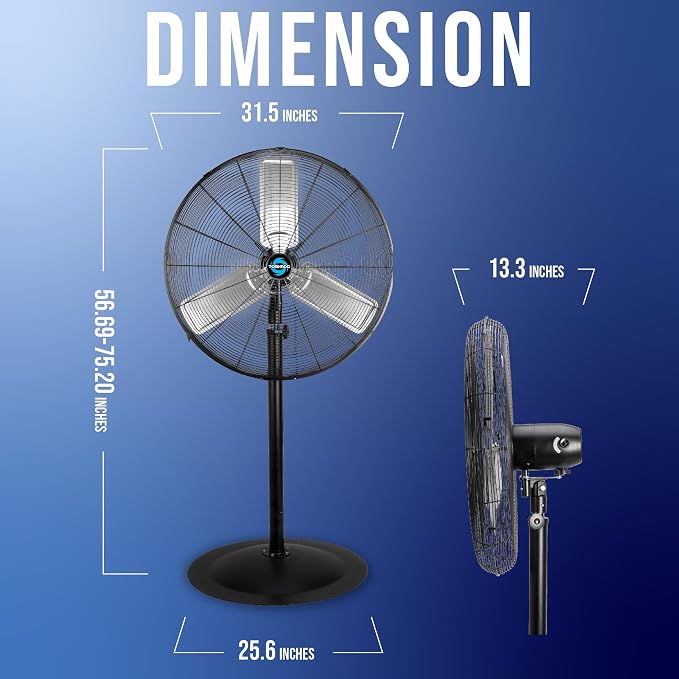 30 Inch Commercial Industrial 3 Aluminum Blade Stationary Pedestal Oscillating Fan, High Velocity 8500 CFM, UL Safety Listed