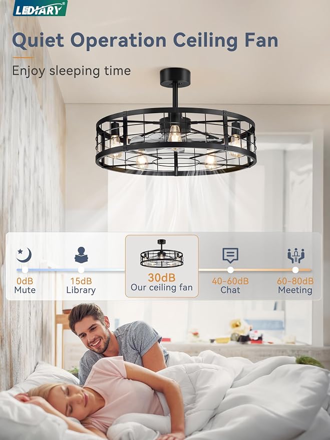 30 inch Fandelier Caged Ceiling Fan with Light, Bladeless Ceiling Fan with Remote, Farmhouse Fan Lights Ceiling Fixtures for