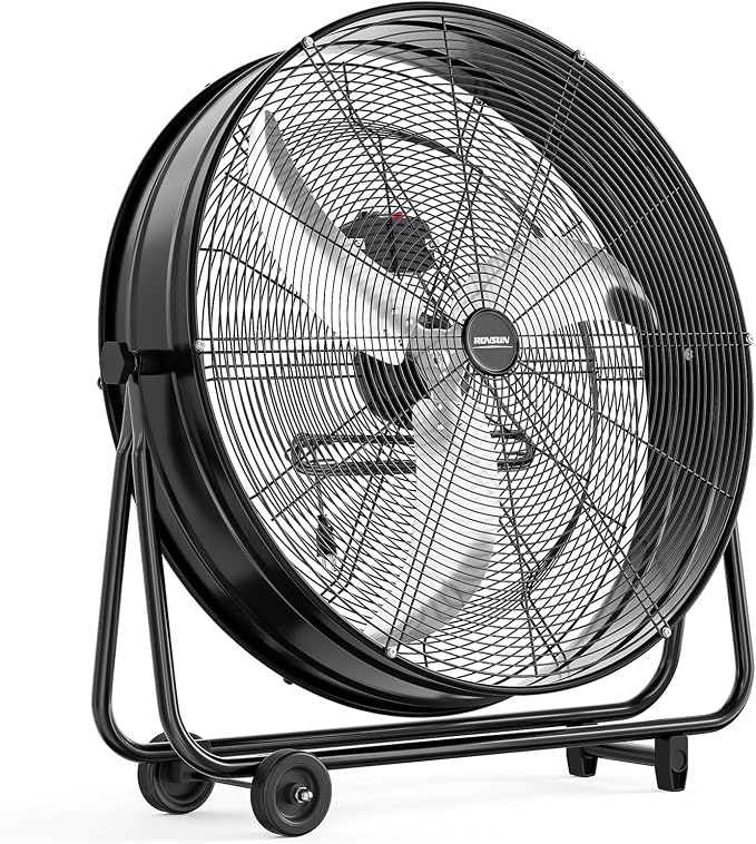 30 Inch High Velocity Drum Fan, 13000CFM Industrial Metal Floor Fan with Handle, Heavy Duty, 3-Speed, 360° Tilt, Air