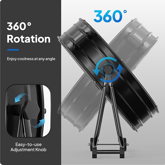30 Inch High Velocity Drum Fan, 13000CFM Industrial Metal Floor Fan with Handle, Heavy Duty, 3-Speed, 360° Tilt, Air