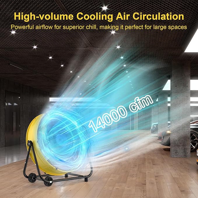 30 Inch High Velocity Floor Fan, 14000CFM Heavy Duty Industrial Drum Fan with 3 Speeds, 360° Tilt Metal Garage Fan with
