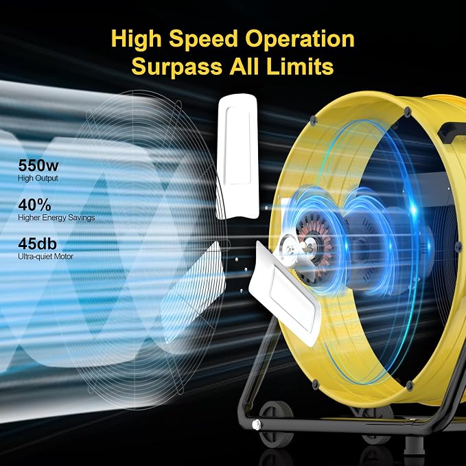 30 Inch High Velocity Floor Fan, 14000CFM Heavy Duty Industrial Drum Fan with 3 Speeds, 360° Tilt Metal Garage Fan with