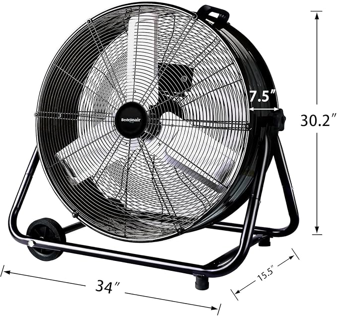 30 Inch High Velocity Heavy Duty Large Industrial Fan with 11000CFM, Floor Fan with High Medium and Low 3 Wind Speed