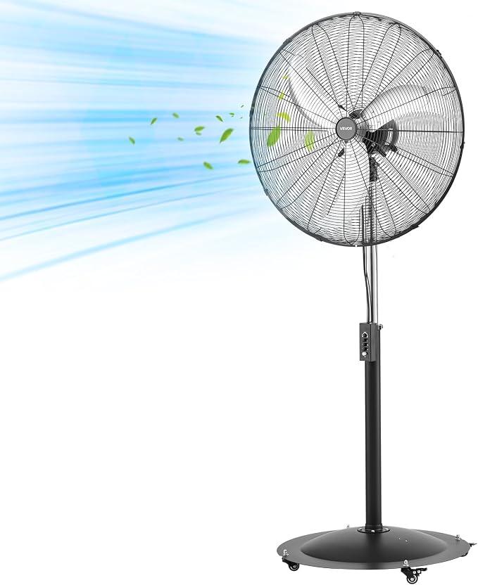 30-Inch High Velocity Pedestal Fan, 9100 CFM Industrial Standing Floor Fan with 85° Oscillating, 3-Speed Adjustable Height