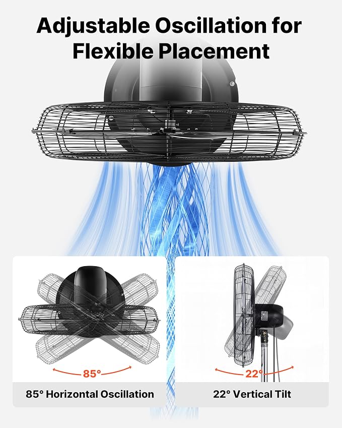 30-Inch High Velocity Pedestal Fan, 9100 CFM Industrial Standing Floor Fan with 85° Oscillating, 3-Speed Adjustable Height