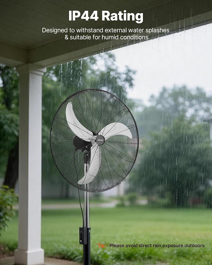 30-Inch High Velocity Pedestal Fan, 9100 CFM Industrial Standing Floor Fan with 85° Oscillating, 3-Speed Adjustable Height