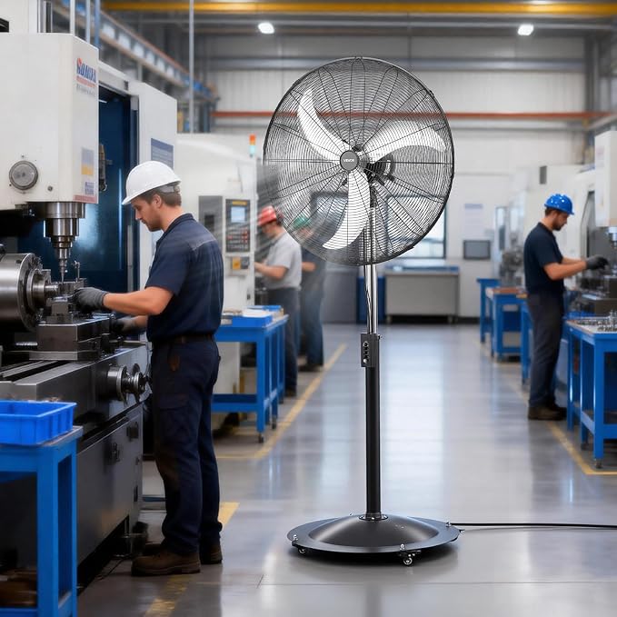 30-Inch High Velocity Pedestal Fan, 9100 CFM Industrial Standing Floor Fan with 85° Oscillating, 3-Speed Adjustable Height