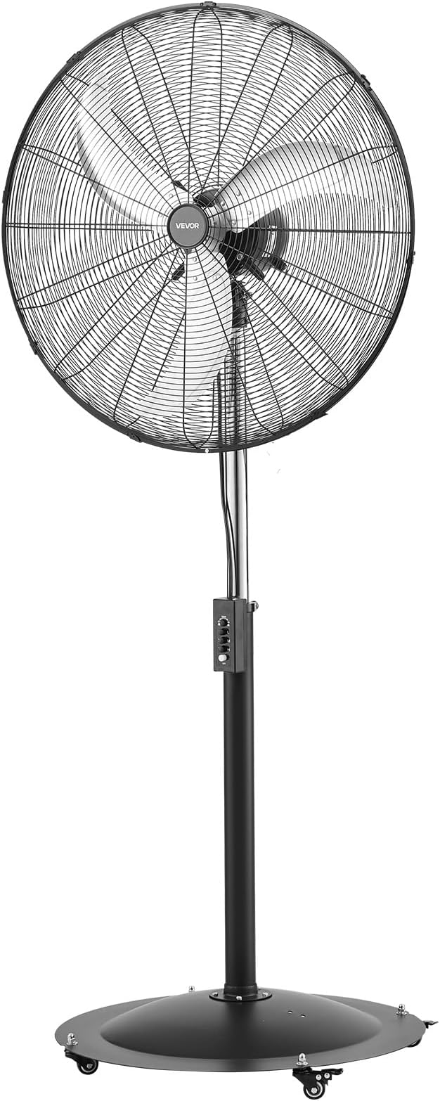 30-Inch High Velocity Pedestal Fan, 9100 CFM Industrial Standing Floor Fan with 85° Oscillating, 3-Speed Adjustable Height