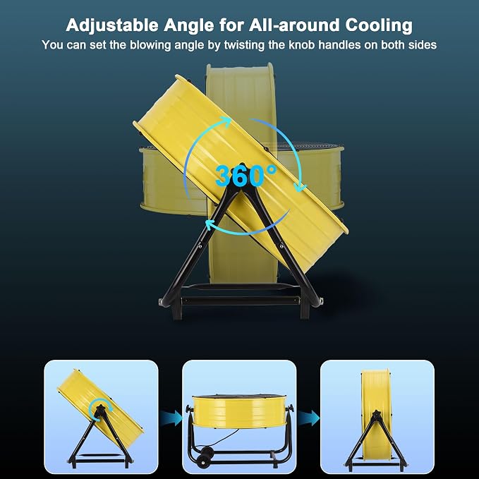 30 Inch Industrial Drum Fan, 14000 CFM High Velocity Floor Fan, Heavy Duty, 3-Speed, 360° Fully Adjustable Tilt, Portable