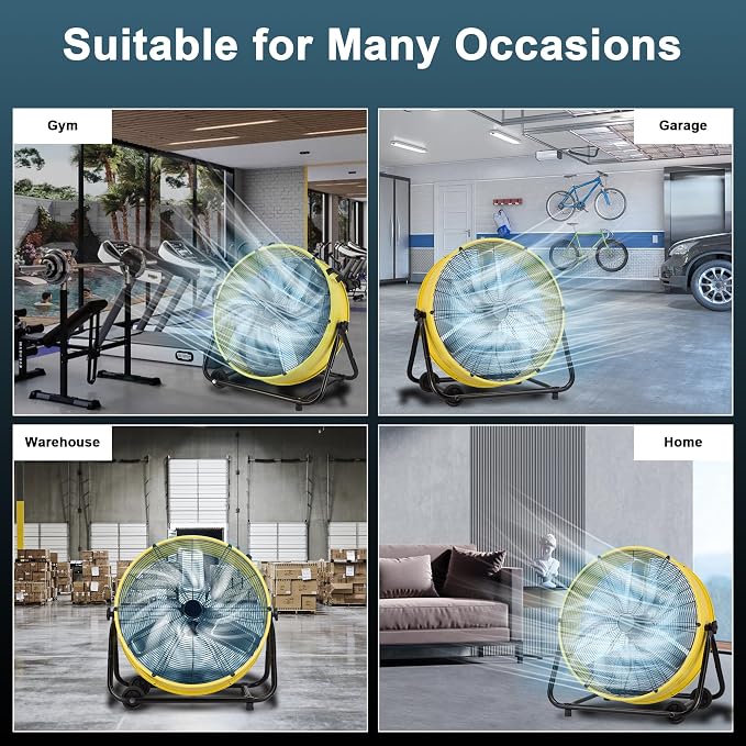 30 Inch Industrial Drum Fan, 14000 CFM High Velocity Floor Fan, Heavy Duty, 3-Speed, 360° Fully Adjustable Tilt, Portable