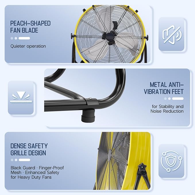30 Inch Industrial Floor Fan, High Velocity 3-Speed Drum Fan with Wheels, Heavy Duty Metal Shop Fan for Warehouse, Workshop