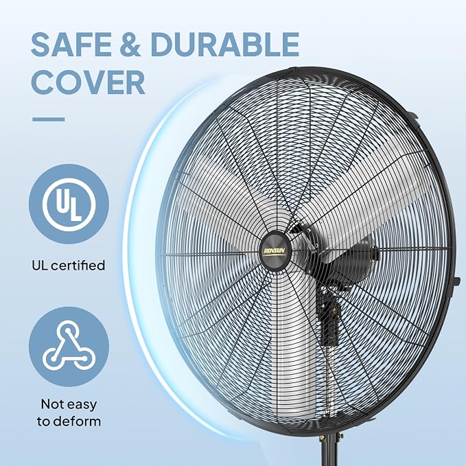 30 Inch Industrial Pedestal Fan,8600CFM High Velocity and Heavy Duty Standing Fan, Metal Fan with One-touch Oscillating
