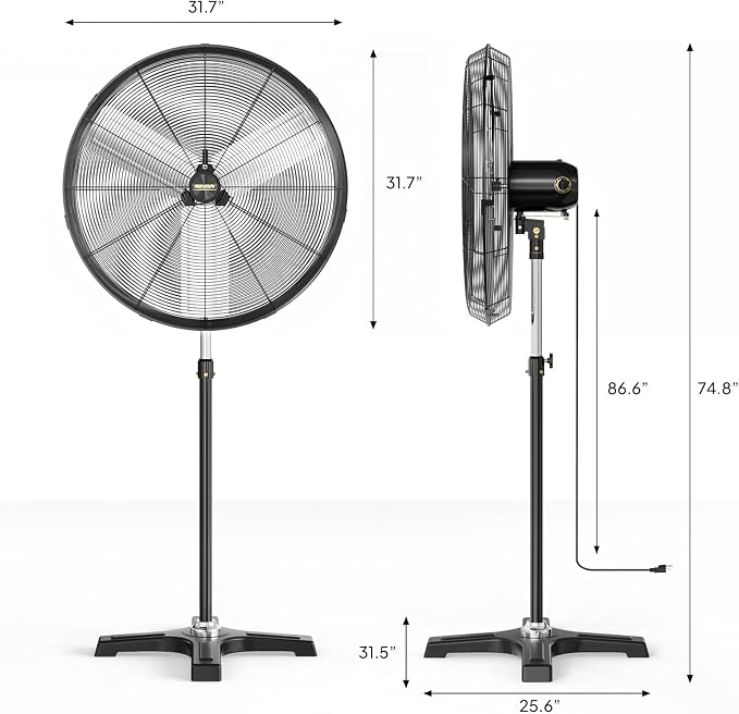30 Inch Industrial Pedestal Fan,8600CFM High Velocity and Heavy Duty Standing Fan, Metal Fan with One-touch Oscillating