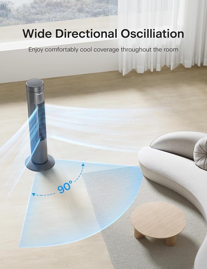 30-Inch Oscillating Tower Fan for Bedroom – 3 Speed, 37dB Quiet Tower Fan with Remote Control and 7-Hour Timer – ETL