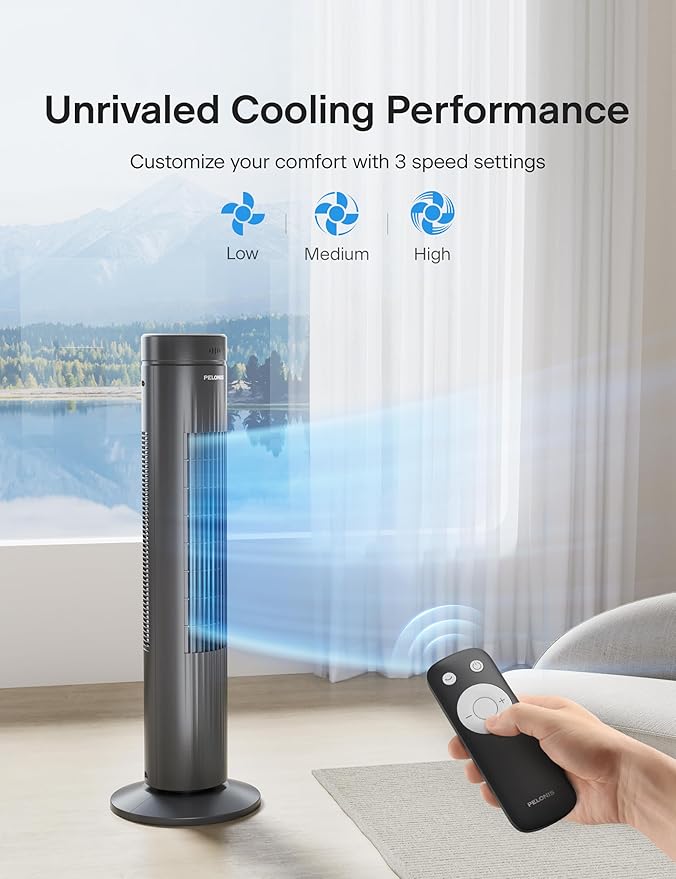 30-Inch Oscillating Tower Fan for Bedroom – 3 Speed, 37dB Quiet Tower Fan with Remote Control and 7-Hour Timer – ETL