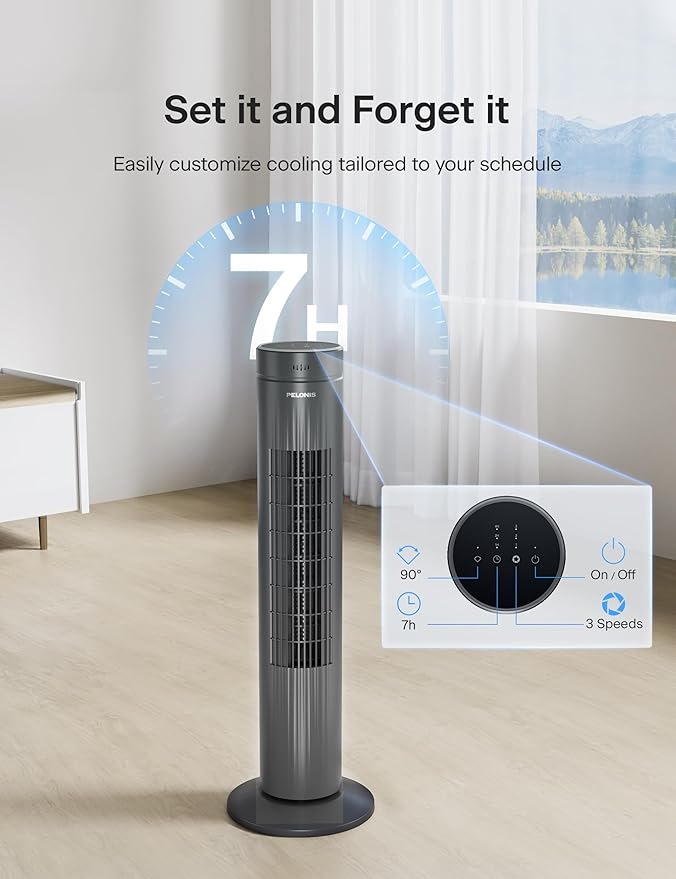30-Inch Oscillating Tower Fan for Bedroom – 3 Speed, 37dB Quiet Tower Fan with Remote Control and 7-Hour Timer – ETL