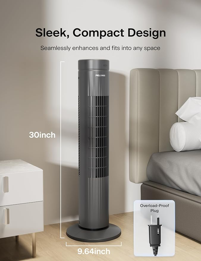 30-Inch Oscillating Tower Fan for Bedroom – 3 Speed, 37dB Quiet Tower Fan with Remote Control and 7-Hour Timer – ETL