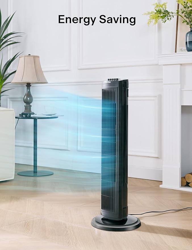 30 Inch Oscillating Tower Fan with 3 Speed Settings and Auto-off Timer, Standing Fan PFT28A2BBB, Black, medium 30 Inch Black
