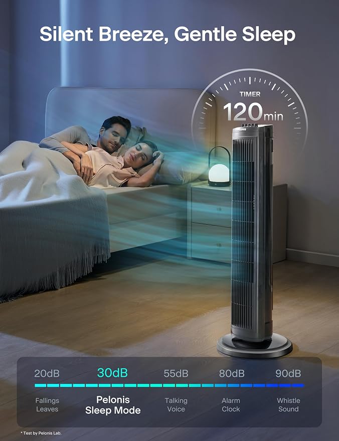 30 Inch Oscillating Tower Fan with 3 Speed Settings and Auto-off Timer, Standing Fan PFT28A2BBB, Black, medium 30 Inch Black