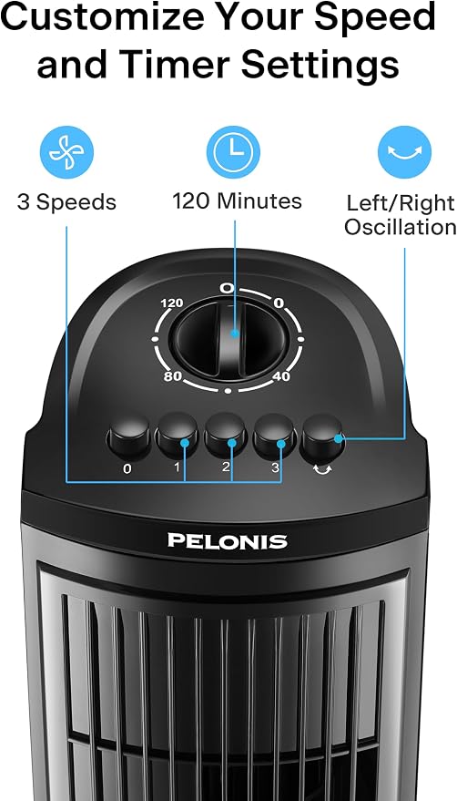 30 Inch Oscillating Tower Fan with 3 Speed Settings and Auto-off Timer, Standing Fan PFT28A2BBB, Black, medium 30 Inch Black