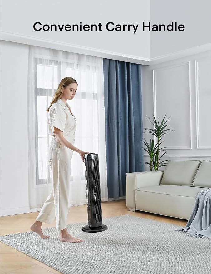 30 Inch Oscillating Tower Fan with 3 Speed Settings and Auto-off Timer, Standing Fan PFT28A2BBB, Black, medium 30 Inch Black