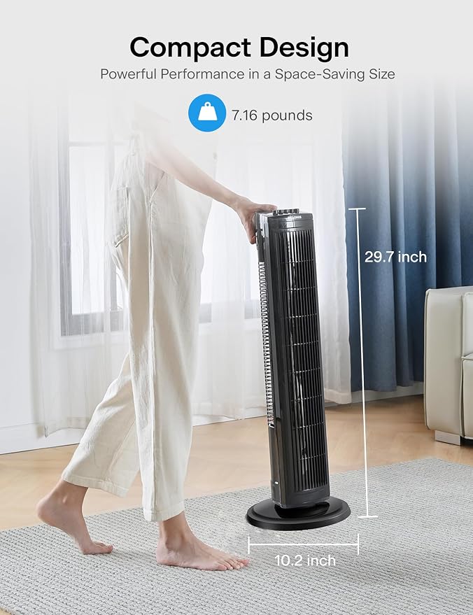 30 Inch Oscillating Tower Fan with 3 Speed Settings and Auto-off Timer, Standing Fan PFT28A2BBB, Black, medium 30 Inch Black