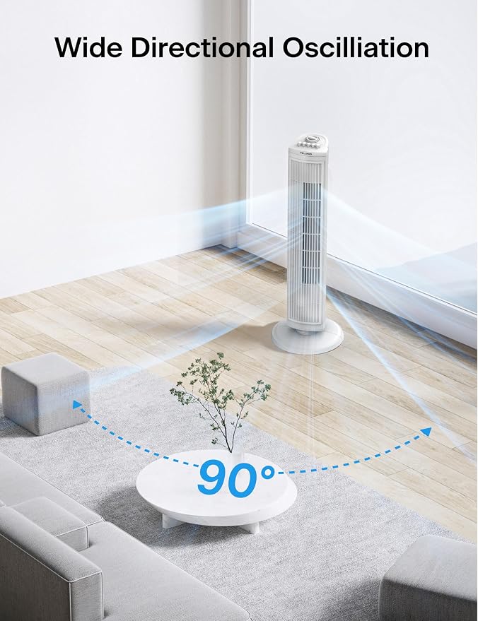 30 Inch Oscillating Tower Fan with 3 Speed Settings and Auto-off Timer, Standing Fan PFT28A2BWW, White, alternate product