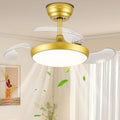 30 Inch Retractable Ceiling Fan with Lights Remote Control, Dimmable Gold Fandelier Ceiling Fan with Light, 6-Speed, Silent