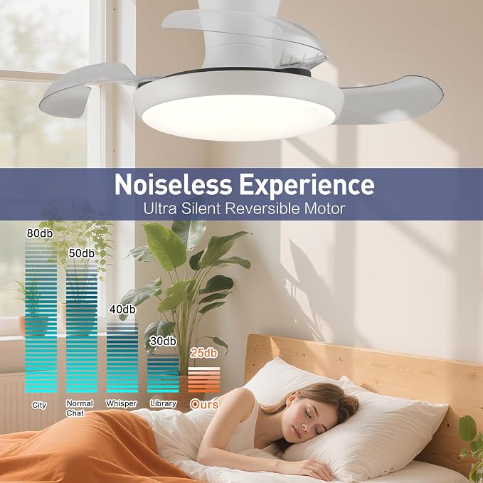 30 Inch Retractable Fandelier Ceiling Fan with Light and Remote, White Chandelier Ceiling Fan with Dimmable Light, 6-Speed
