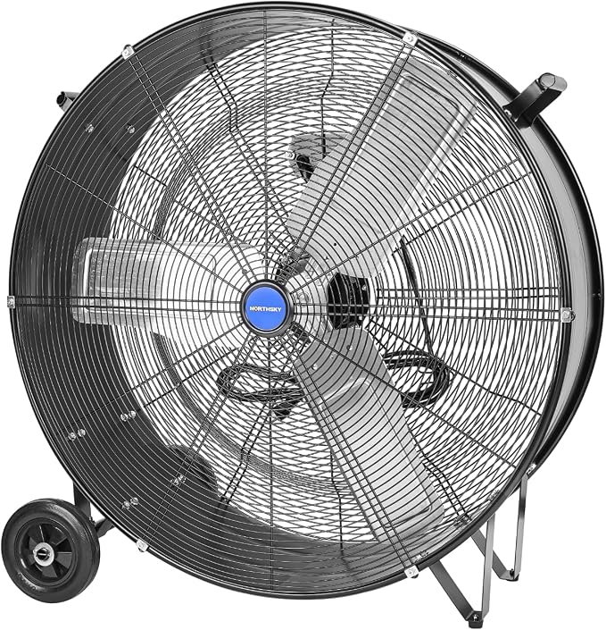 30" Industrial Drum Fan, 10500 CFM High-Velocity, 2-Speed, 1/4 HP Powerful Motor, 5 IN Wheels Barn Fan, for Workshop Factory