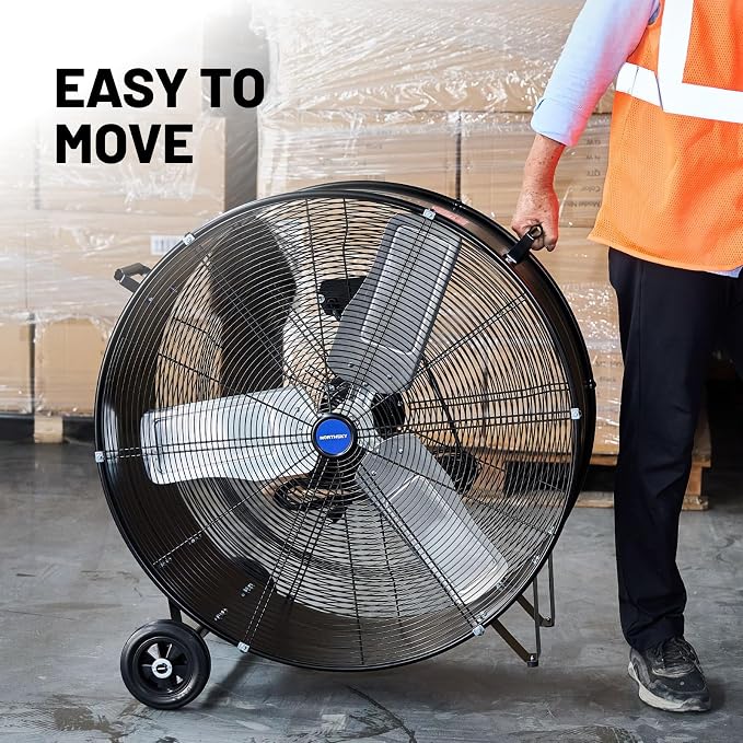 30" Industrial Drum Fan, 10500 CFM High-Velocity, 2-Speed, 1/4 HP Powerful Motor, 5 IN Wheels Barn Fan, for Workshop Factory