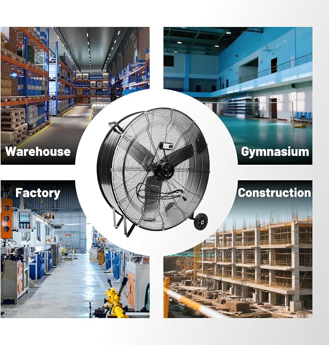 30" Industrial Drum Fan, 10500 CFM High-Velocity, 2-Speed, 1/4 HP Powerful Motor, 5 IN Wheels Barn Fan, for Workshop Factory