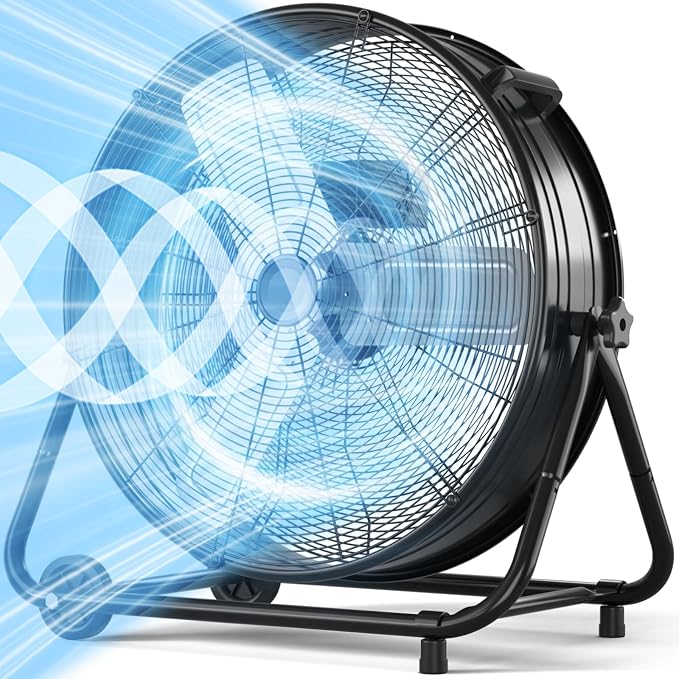 30" Industrial Drum Fan, 14000 CFM 550W High Velocity 3-Speed Heavy Duty Metal Air Circulator with 360° Tilt, Casters Handle