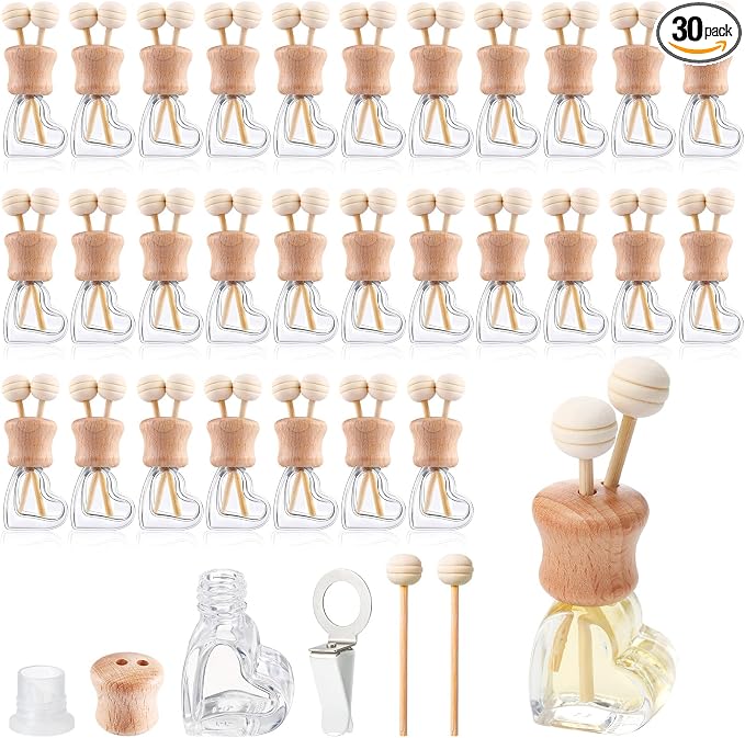30 Pack Car Air Freshener Diffuser with Vent Clip Empty Car Diffuser Bottles for Essential Oil Perfume Glass Bottle with
