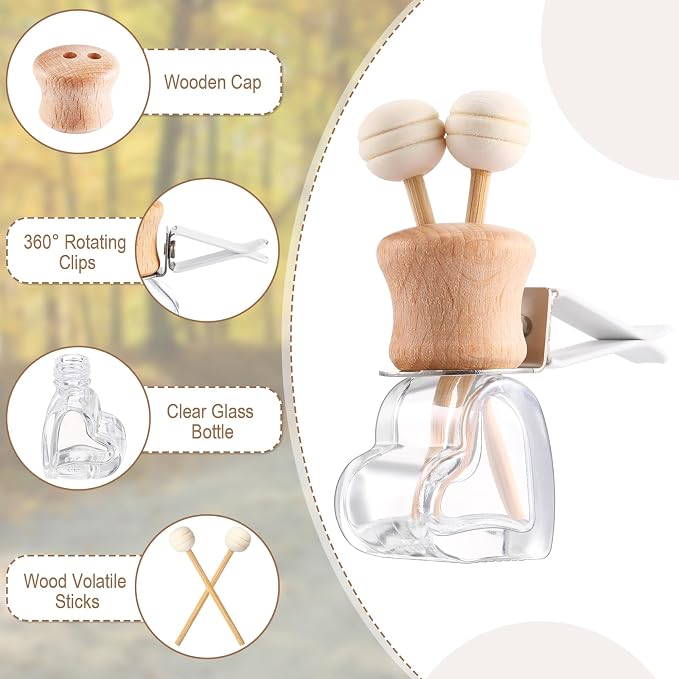 30 Pack Car Air Freshener Diffuser with Vent Clip Empty Car Diffuser Bottles for Essential Oil Perfume Glass Bottle with