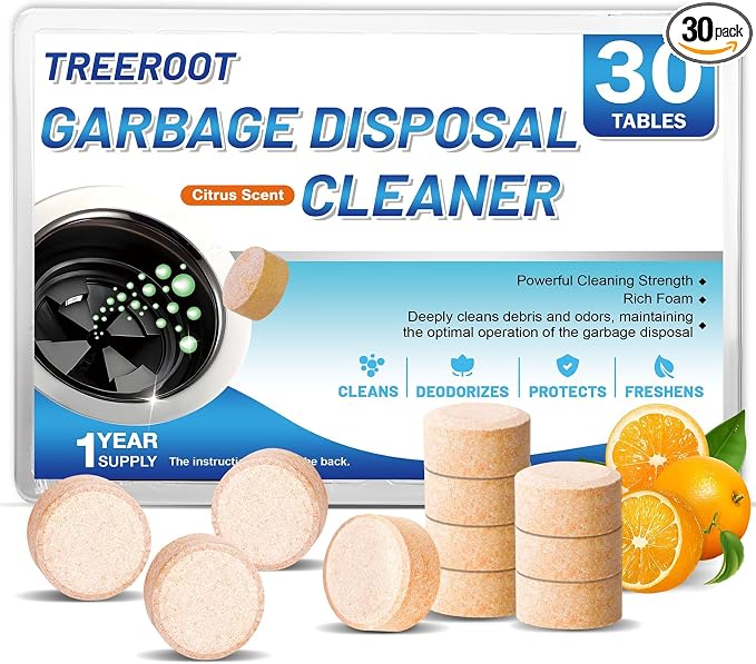 30 Pack Garbage Disposal Cleaner Tablets, Deodorizer, Foaming Sink Cleaner, Fresh Citrus Foaming Tablets for Garbage