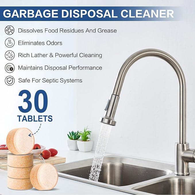 30 Pack Garbage Disposal Cleaner Tablets, Deodorizer, Foaming Sink Cleaner, Fresh Citrus Foaming Tablets for Garbage